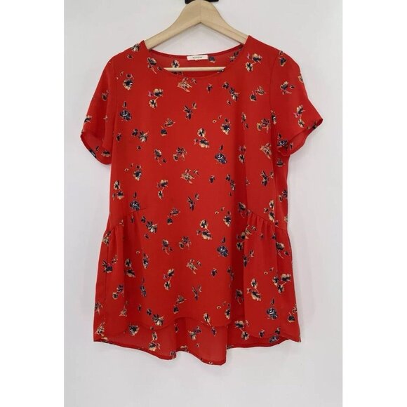 Pleione Women’s Red Floral Chiffon Blouse Size XS‎ Career Workwear Ruffle USA - Picture 1 of 10